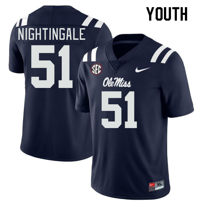 Youth #51 Trey Nightingale Ole Miss Rebels College Football Jerseys Stitched-Navy